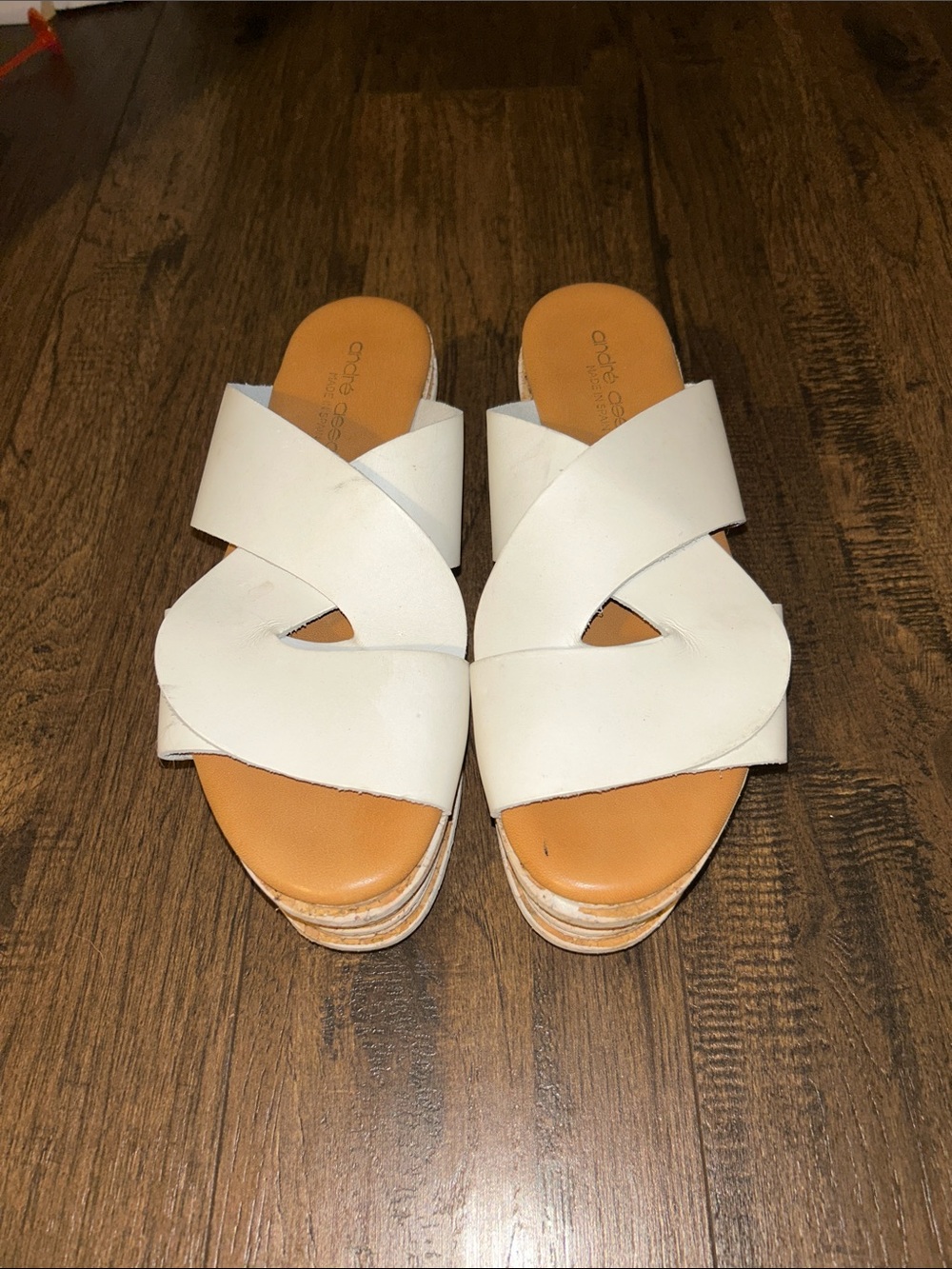 Andre Assous White Crisscross Platform Slide Mules